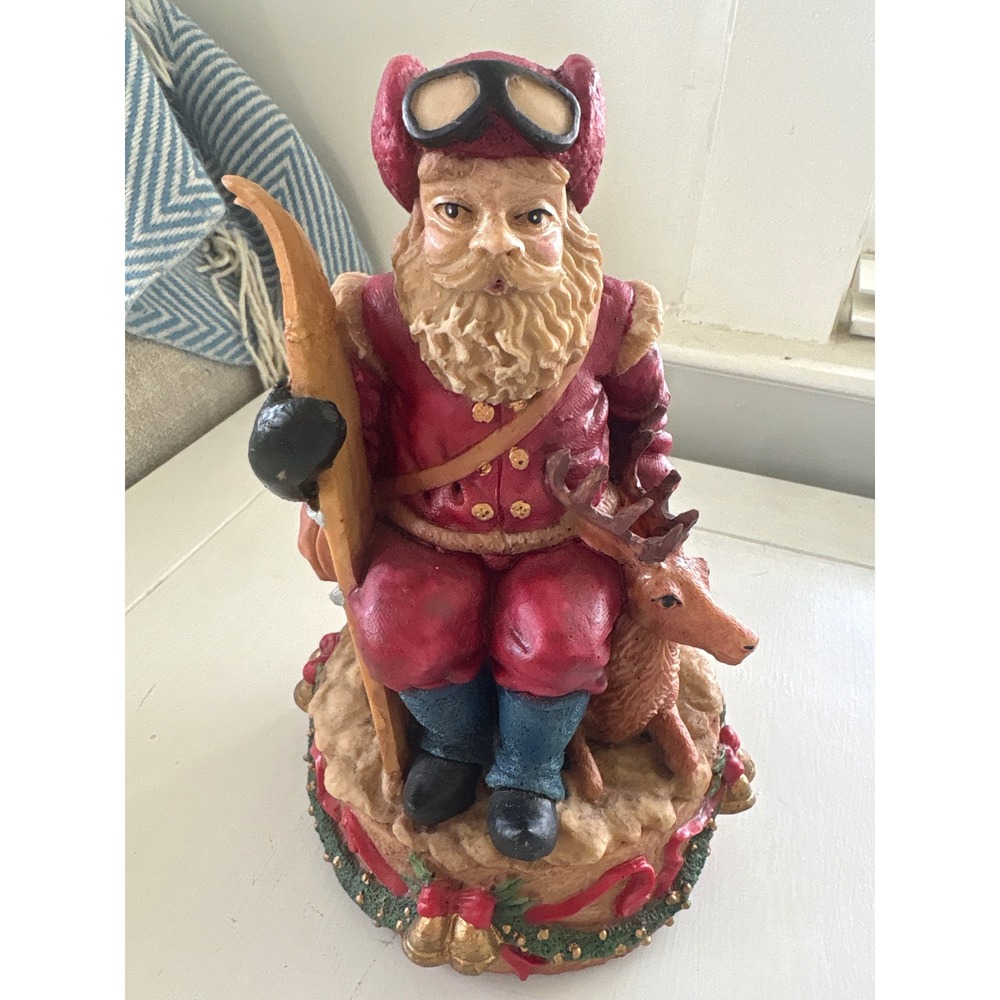 Vintage Windsor Collection Musical Skiing Santa Claus Figurine with Reindeer